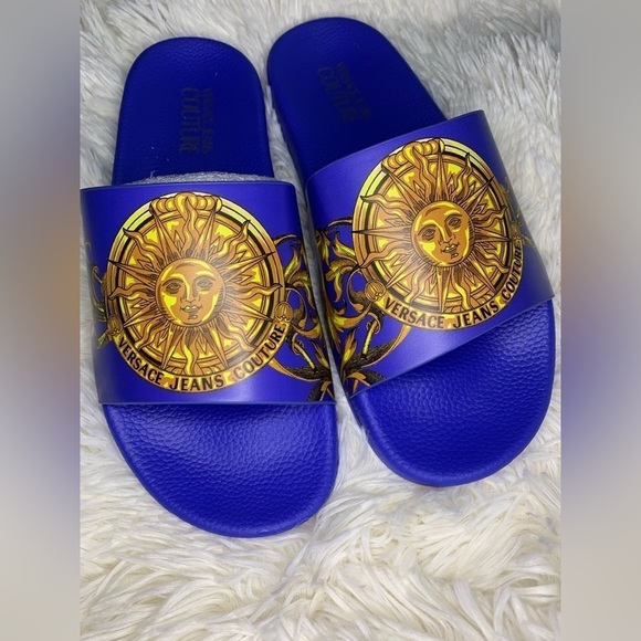 Versace Men's Jeans Couture Gummy Sun Baroque Slide Sandals - Picture 5 of 6